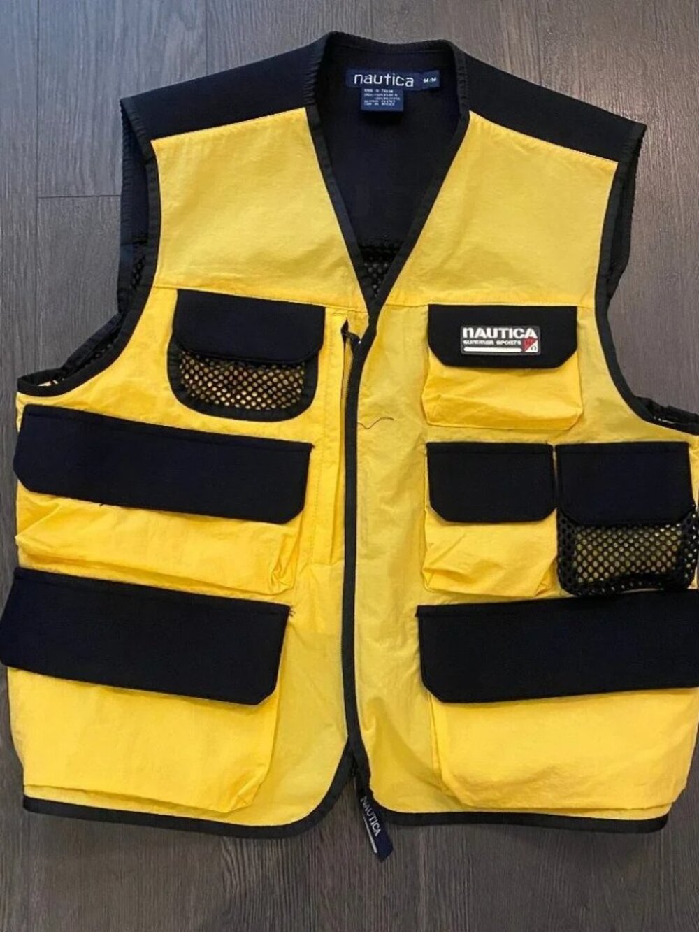 RARE Vintage 90s Nautica yellow black utility cargo vest